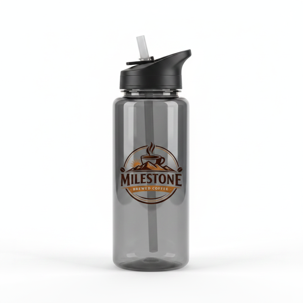 Milestone Brewed Coffee Clear Charcoal Water Bottle
